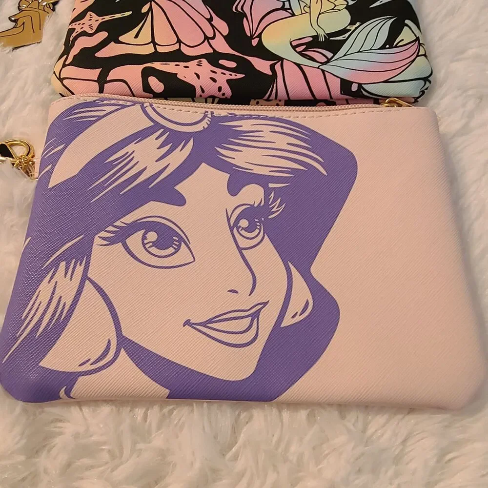 Disney Princess Ariel Little Mermaid & Jasmine Aladdin Cosmetic Bag Purse Lot 2